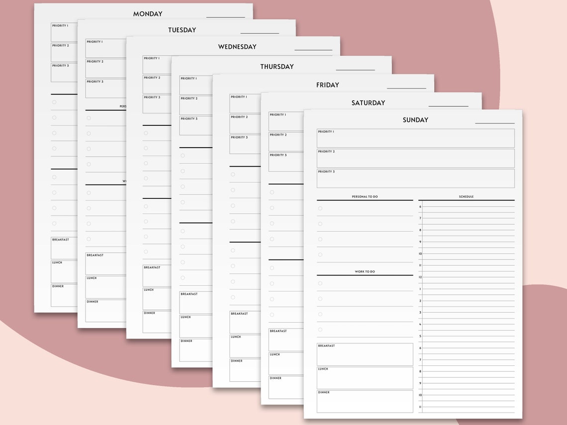 Daily Planner Pages &amp; Day Planner Printable Inserts Digital Download ...