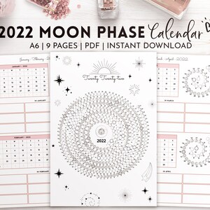 Printable Moon Calendar Moon Phase Calendar Printable 2022 Lunar Calendar Printable Moon Phase Print Instant Download, A6