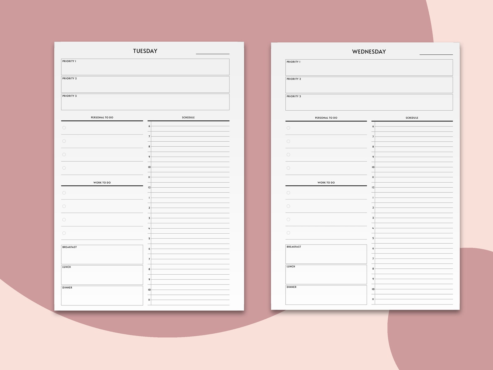 Daily Planner Pages &amp; Day Planner Printable Inserts Digital Download ...