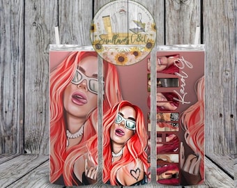 Bichota, Karol G Red Hair/Glow, Sublimation, Straight Tumbler Design, PNG, Tumbler Wrap