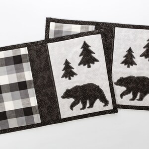 Buffalo Plaid Bear Placemats: Appliqued Christmas Decor, Set of 2