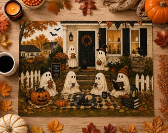 Halloween Puzzle Cozy Autumn Ghost Puzzle Fall Decor 110 252 520 1014 Piece Haunted House Jigsaw Puzzle Halloween Gift