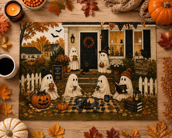 Halloween Puzzle Cozy Autumn Ghost Puzzle Fall Decor 110 252 520 1014 Piece Haunted House Jigsaw Puzzle Halloween Gift