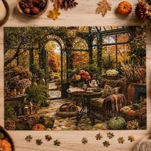 Autumn Conservatory Puzzle Fall Jigsaw Puzzle Botanical Greenhouse Autumn Gift for Puzzle Lovers Fall Home Decor 110 252 520 1014 Pieces