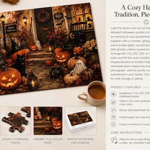 Cozy Halloween Puzzle Vintage Halloween Jigsaw Puzzle Autumn Porch Puzzle Pumpkin Puzzle Fall Gift Halloween Decor Cozy Night image 2