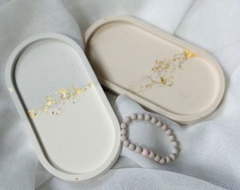 Schmuckschale ovales Betontablett Blattgold Terrazzo Tray Clay Schlüsselablage Geschenk für Sie  Deko Keramik Geschenkidee Ostergeschenk