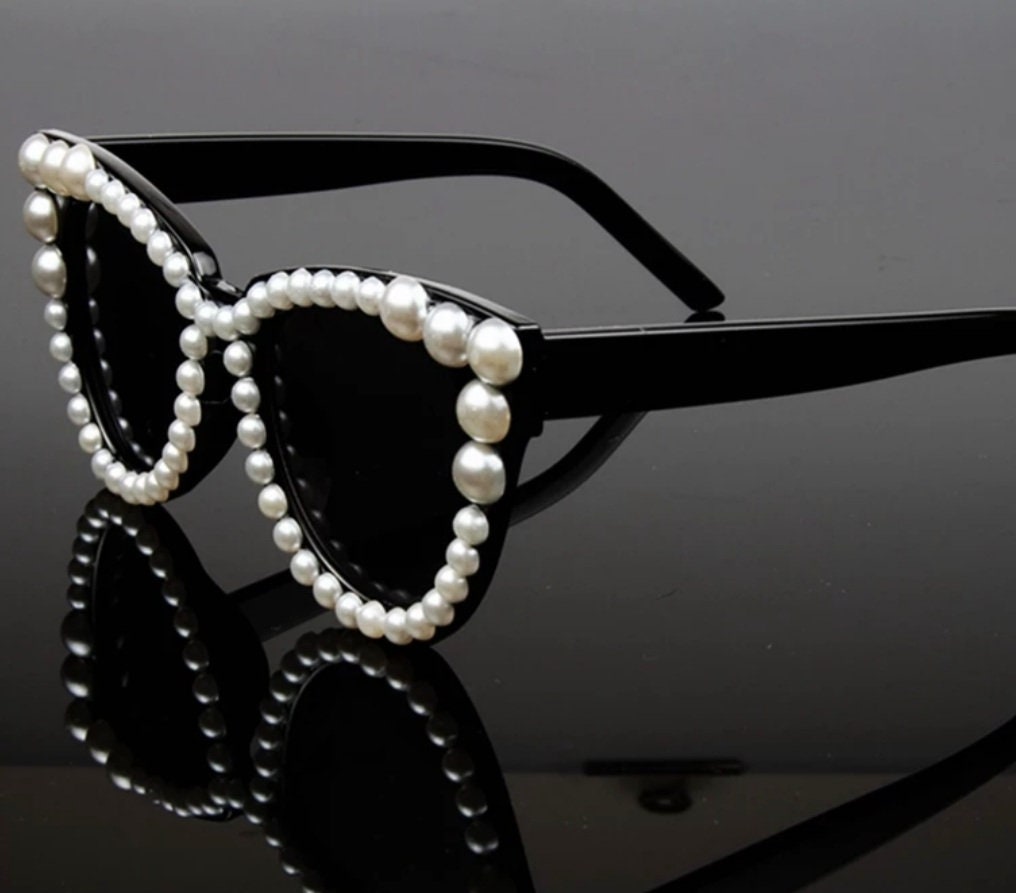 Ladies pearl rimmed sunglasses with black frames Etsy