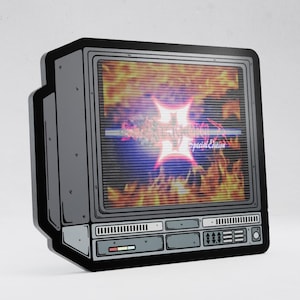 May include: A flat, stylized graphic of a vintage television set in shades of gray and black. The screen displays a fiery orange and yellow background with a bright white glowing cross symbol and the text Special Edition in white script.
