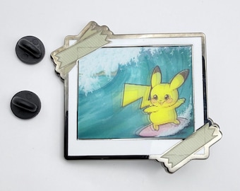 Lenticular Polaroid Surfing Pikachu 2.5" Enamel PIn