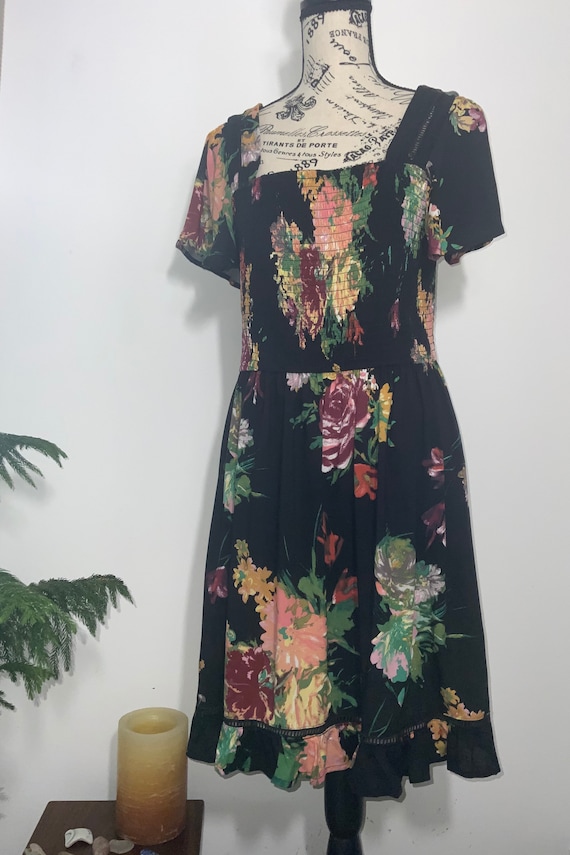 Elastic Top Nap Dress Smock Style Boho Floral Patt