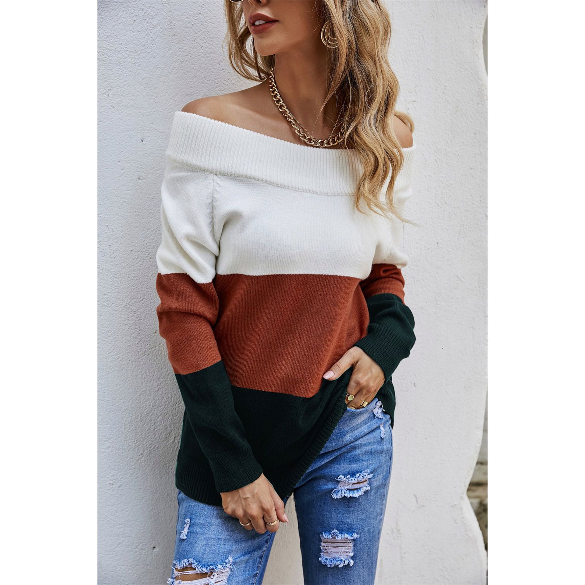 Color block off the shoulder sweater new arrivals
