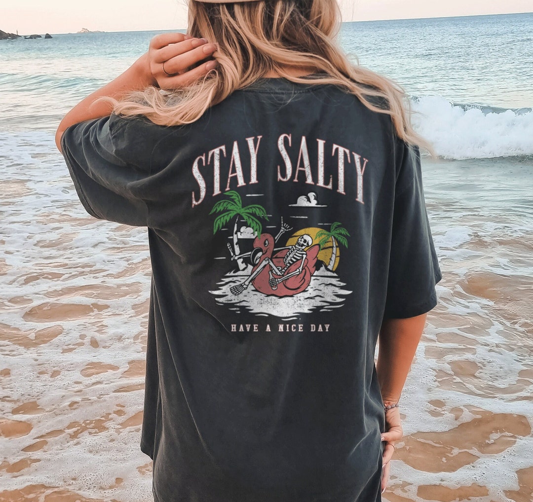 Stay Salty Beach Retro Waves California Gift Long Sleeve T Shirt Black 4x Large