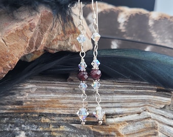 Garnet and Crystal Gemstone Earrings