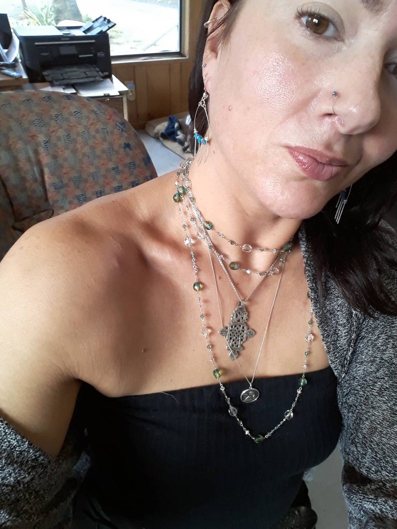 Boho Sterling silver and Chainlink Chandelier earrings with Turquoise accents.