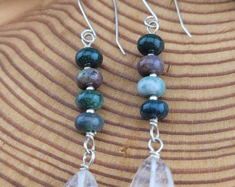 Agate and Tear drop quartz earrings