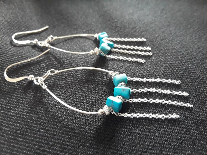 Boho Sterling silver and Chainlink Chandelier earrings with Turquoise accents.