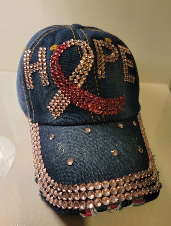 Rhinestone Baseball Hat Breast Cancer 