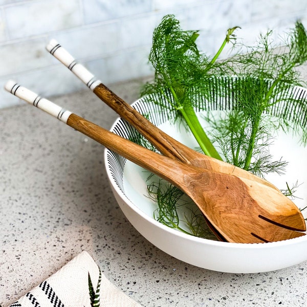 Wood Striped Salad Servers