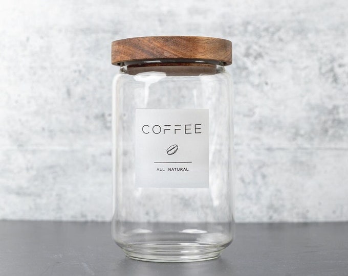 Coffee Canister, Etched Coffee Canister, Glass Jar, Glass Canister