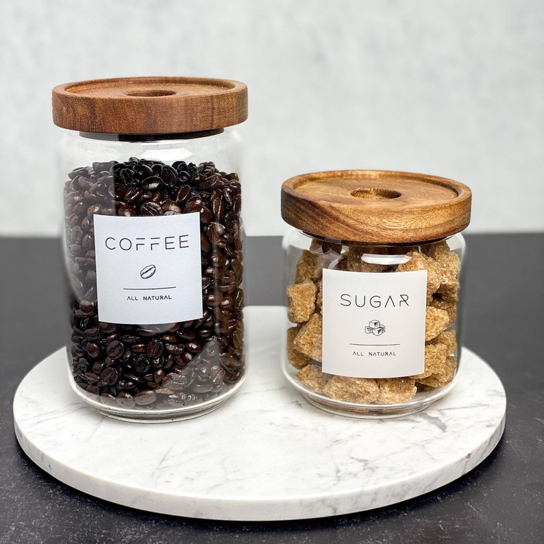 Coffee & Sugar Canister Set With Wood Lid Etsy