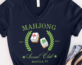 Personalized Mahjong Social Club V-Neck Shirt for Filipina Mom and Dad TShirt  Family Reunion Shirt Mahjong Game Tshirt Mahj Top Filipiniana