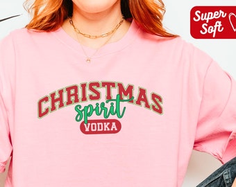 Vodka Shirt Funny Vodka Christmas Spirits Drinking T-Shirt Full of Christmas Spirit Tshirt Xmas Party Gifts Shirt Christmas Cocktail Drink
