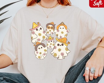 Ghost Flower Shirt Spooky Cottagecore T-Shirt Halloween Gift Halloween Party Outfit Halloween Hat Flower Shirt