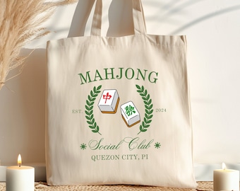 Personalized Mahjong Social Club CanvasTote Bag for Filipina Mom Mahjong Set Gift for Mothers Day Filipino Family Game Night Womens Shirt