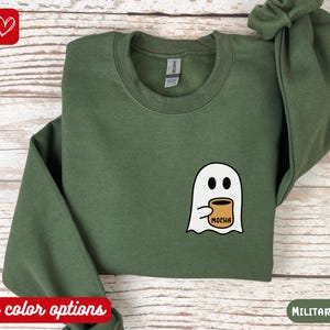 Cute Spooky Mocha Sweatshirt, Fall Mocha Lover Shirt, Spooky Pumpkin Season Halloween Party Shirt, Fall Graphic Shirt, Ghost Sweatshirt