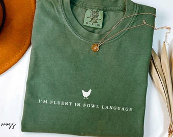 Hablo con fluidez el lenguaje de las aves, sudadera con pollo, camiseta divertida con pollo, camiseta con chica pollo, camiseta campestre, camiseta con cuello en V de granja, camiseta de mamá pollo