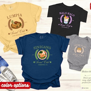 Filipino Food Dessert Shirt. Celebrate your love for Filipino cuisine with this family group t-shirt featuring popular treats like Lumpia, Halo-Halo, and Pandesal.