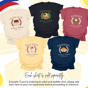 Filipino Food Dessert Shirt. Celebrate your love for Filipino cuisine with this family group t-shirt featuring popular treats like Lumpia, Halo-Halo, and Pandesal.