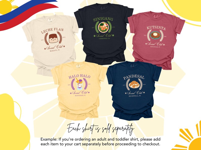 Filipino Food Dessert Shirt. Celebrate your love for Filipino cuisine with this family group t-shirt featuring popular treats like Lumpia, Halo-Halo, and Pandesal.
