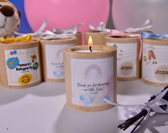 Personalized Baby Shower Candle Favors, Birthday Bulk Favors, Rustic wooden Favors, Unique Favors, Tealight Holders for gender reveal party