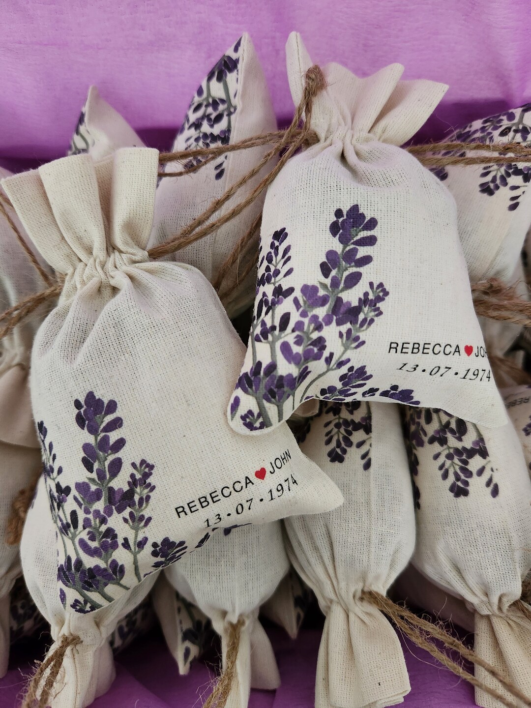 Personalized Cotton Sachets With Dried Lavender Wedding & Party Favor