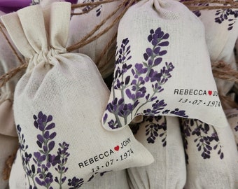 Personalisierte Baumwollsäckchen mit getrocknetem Lavendel für Hochzeit und Party, rustikal, natürliche Verlobung, Brautparty, Lavendel-Thema, Babyparty