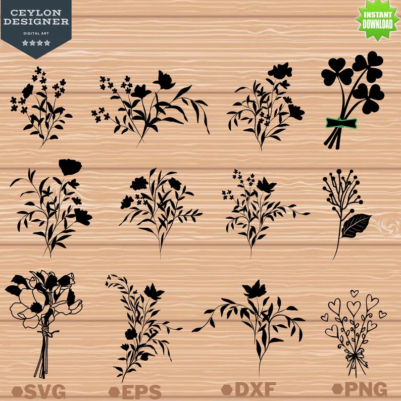 Bouquet svg bundle,flowers hand drawn,Flower Bouquet floral svg,wildflowers svg,minimalist bouquet svg,Bouquet vinyl file,field plants svg