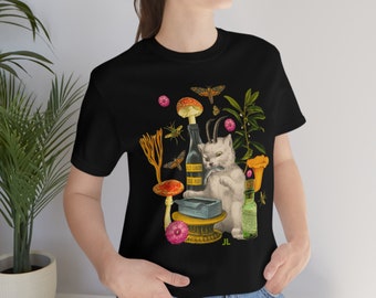 witch cat shirt, witch cat art, witchy shirt, witchy art, cat shirt, goth shirt, gift idea