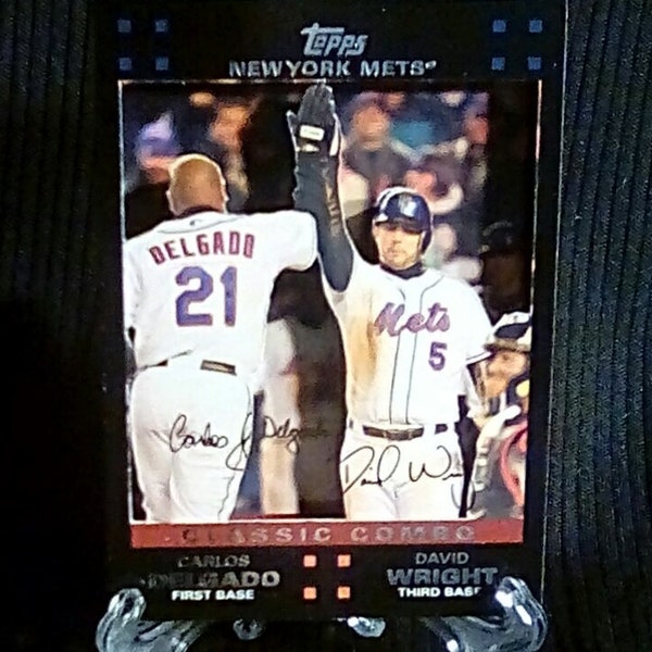 Sweet 3D baseball card of Mets young star third baseman David Wright with veteran slugger Carlos Delgado!!!
