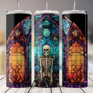 Stain Glass Skull Gothic Design Tumbler Wrap 20 oz. Straight Skinny Tumbler Wrap PNG PDF