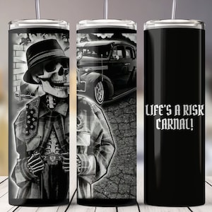 Life&#39;s a Risk Carnal Skull Cholo | Latino Culture Sublimation Tumbler Wrap | 20 oz. Skinny Straight Wrap