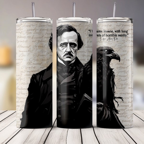 Edgar Allan Poe Inspired Raven Design Tumbler Wrap 20 oz. Straight Skinny Tumbler Wrap PNG PDF