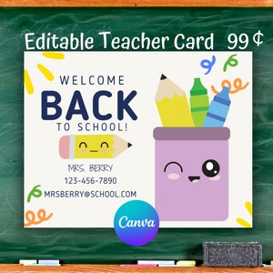 Boa vinda editável de volta ao professor cartão comemorativo | Escola Primária | Carta de boas-vindas do professor de creche | Conheça o professor | Carta de boas-vindas pré-escolar