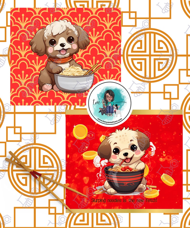 20 0z Skinny Kawaii Dog Eating Ramen Noodles Tumbler Wrap Bundle of 4