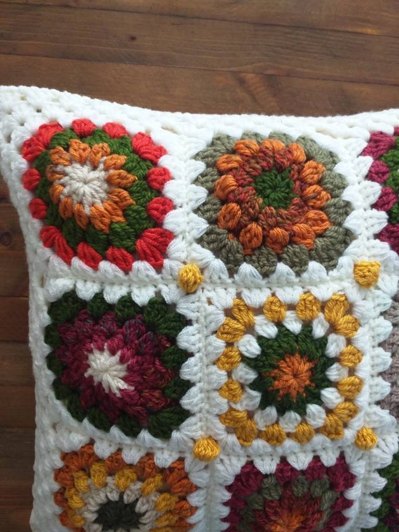 Granny square crochet pillow decorative pillows handmade Etsy