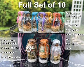 Set of Spell Jars ~Plain, Keychain or Necklace ~ Miniature Handmade Goods ~ Luck, Love, Anti-Anxiety, Protection and more