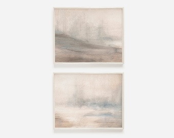 2 piece horizontal prints, Muted wall art horizontal, Set of 2 horizontal prints, Abstract landscape set of 2 neutral, Misty landscape print