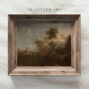Vintage boomlandschapsschilderkunst / rustieke herfstkunstwerken / antiek huisdecor AFDRUKBAAR / warm getinte noodlijdende schilderij | P193 afbeelding 3