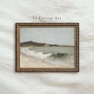 Muted Neutral Beach Art Print / Vintage Seascape Scenery Painting / Neutral Coastal Printable | P16