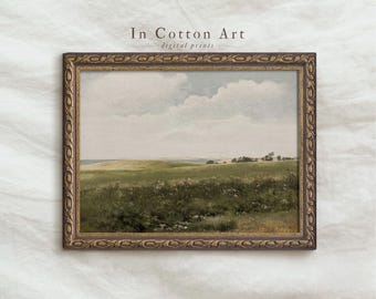 Vintage Green Landscape Oil Painting / Antique Scenery Art PRINTABLE / Country Farmhouse Decor | P119